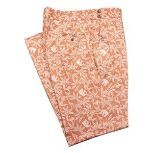 Mens Gurkha Pants 38 Orange Cream Floral Chino Trousers Straight Fit Flat Front